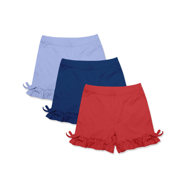 Periwinkle,Navy & Red Bow-Accent Ruffle Shorts Set