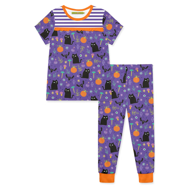 Purple Halloween Icons Short-Sleeve Pajama Set