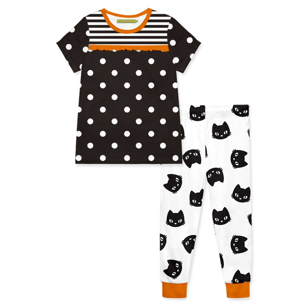 Black Dot Cat Short-Sleeve Pajama Set