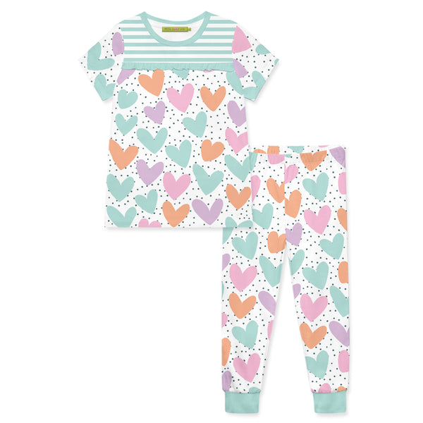 Mint Dot Heart Short-Sleeve Pajama Set