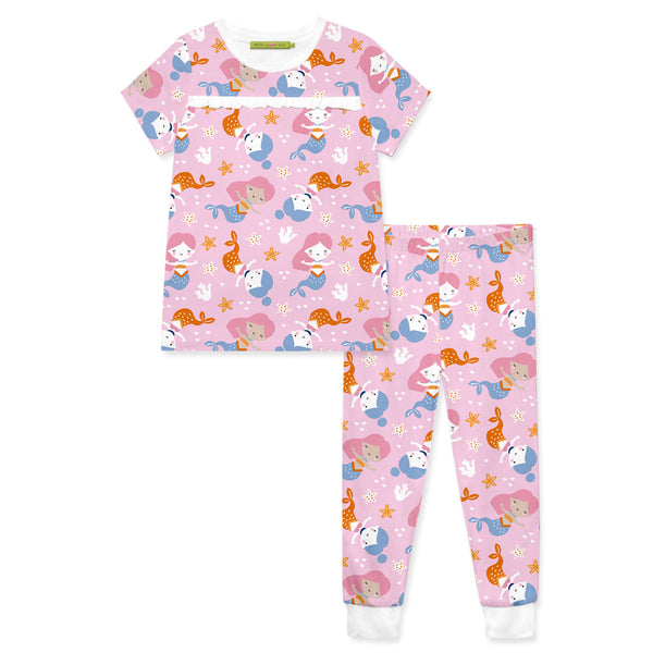 Pink Mermaid Swim Short-Sleeve Pajama Set