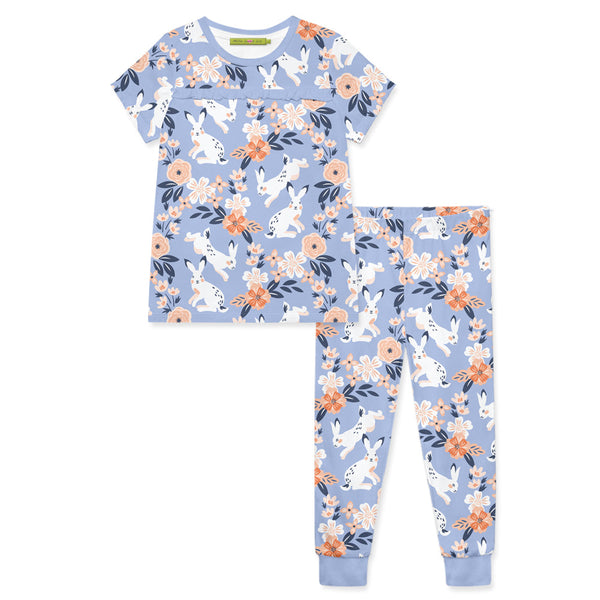 Periwinkle Bunny Meadow Short-Sleeve Pajama Set