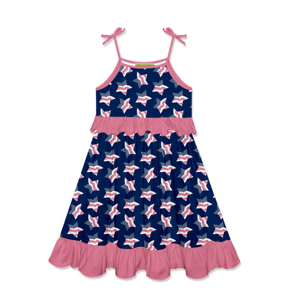 Dark Navy Americana Star Tie-Strap Ruffle-Accent Dress