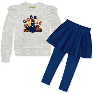 Gray Heather Turkey Gobble Angel-Sleeve Sweatshirt & Navy Skirted Leggings