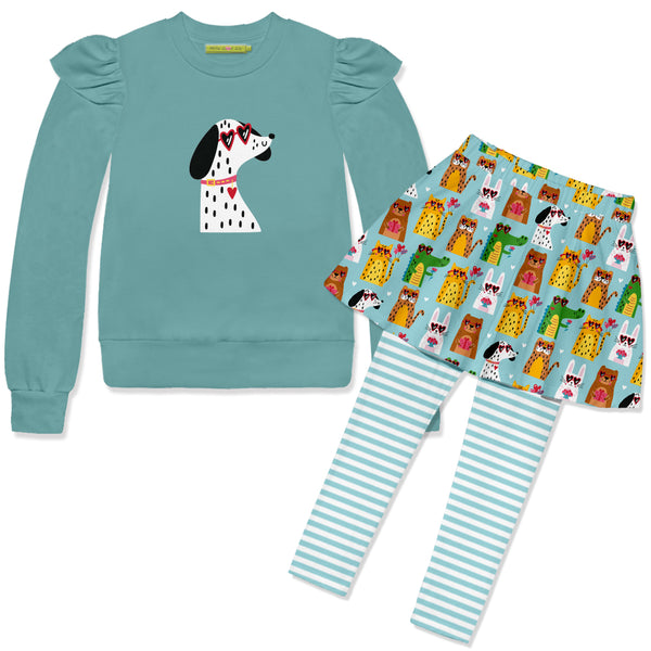 Nile Blue Angel-Sleeve Sweatshirt & Animal Crackers Skirted Leggings