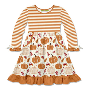 Kids Rust Pumpkin Bow-Accent Pocket A-Line Dress