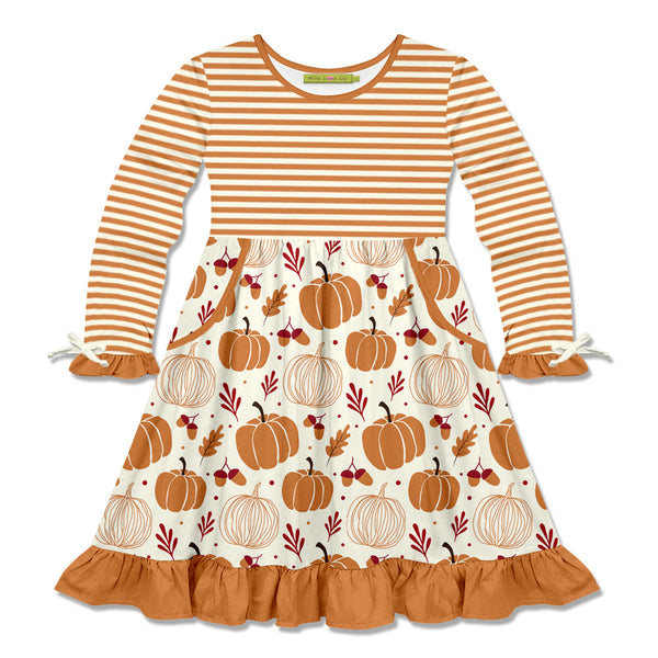 Kids Rust Pumpkin Bow-Accent Pocket A-Line Dress