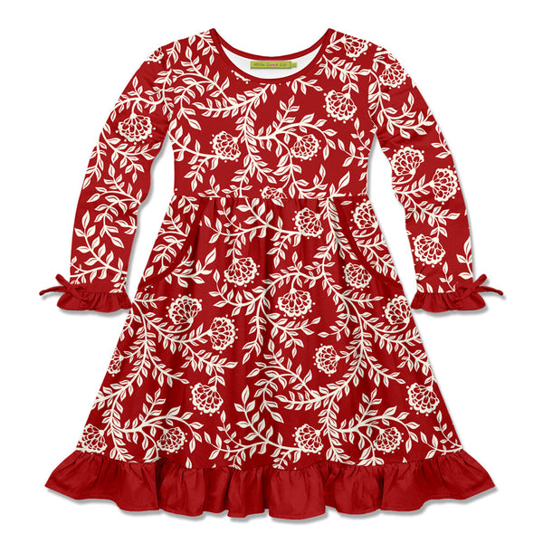 Millie Loves Lily Girls Red Christmas Floral Print Dress