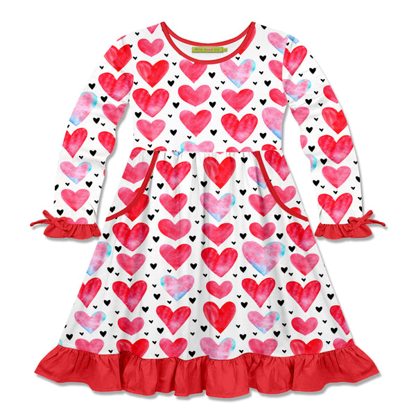 Red Love Heart Bow-Accent Pocket A-Line Dress