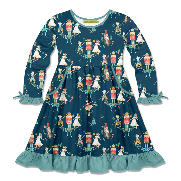 Midnight Nutcracker Dance Bow-Accent Pocket A-Line Dress