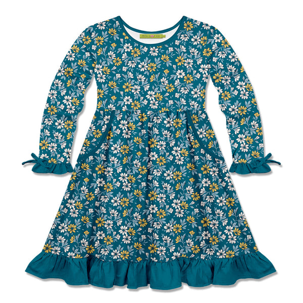 Kids Teal Susie Floral Bow-Accent Pocket A-Line Dress