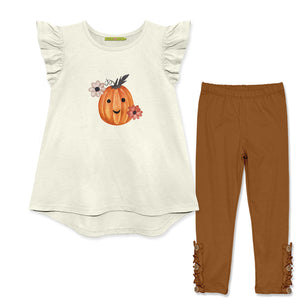 Cream Pumpkin Hi-Low Top & Caramel Cafe Button Leggings