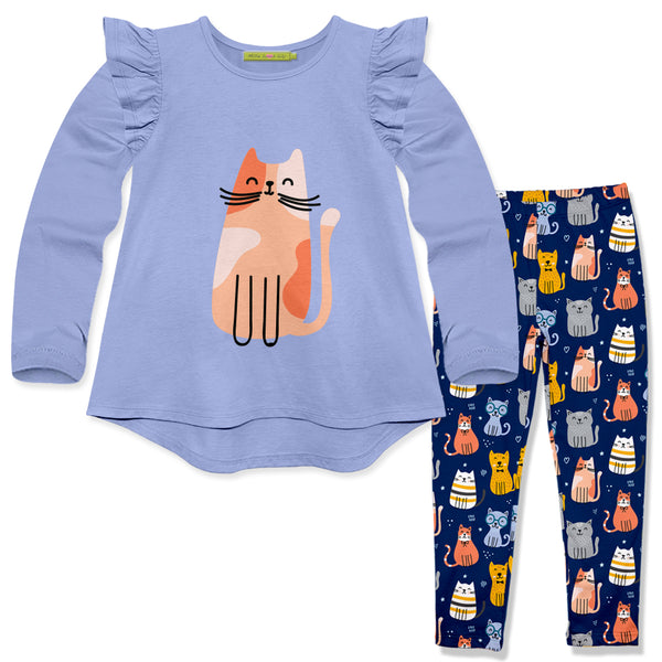 Periwinkle Hi-Low Top & Kitty Cats Leggings