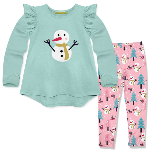Mint Hi-Low Top & Pink Snow Girl Leggings
