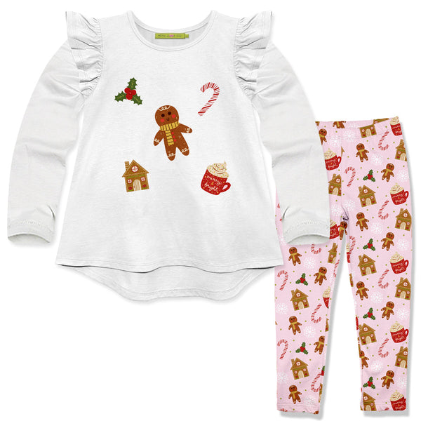 Kids White Christmas Hi-Low Top & Gingerbread Leggings