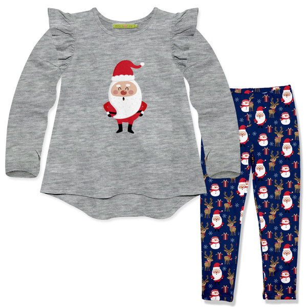Kids Gray Heather Hi-Low Top & Santa Deer Leggings