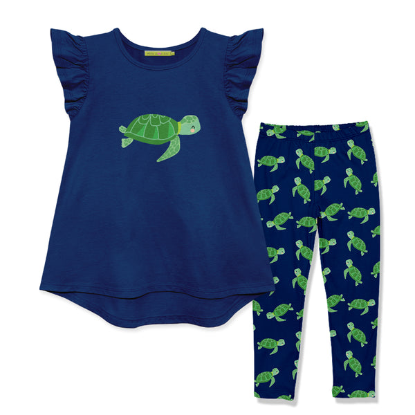 Navy Angel-Sleeve Top & Turtle Rock Leggings