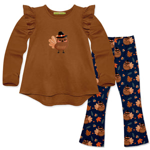 Kids Caramel Cafe Long-Sleeve Hi-Low Top & Tom Turkey Flare Leggings