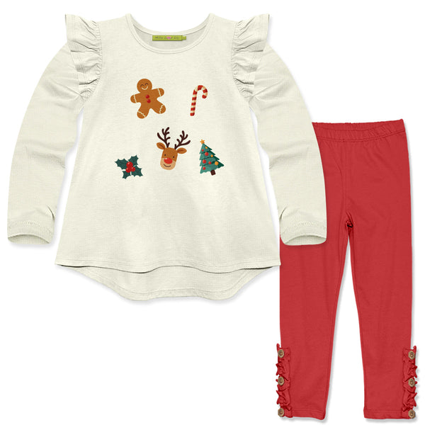 Kids Cream WaffleLong-Sleeve Hi-Low Top & Red Leggings