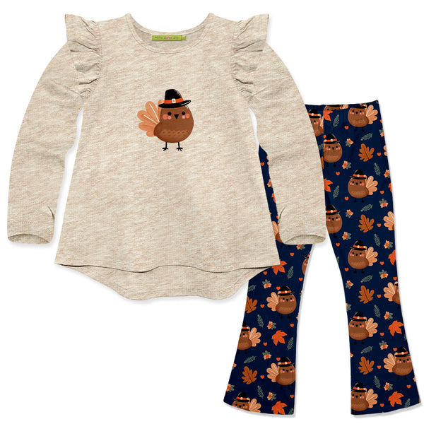 Kids Oatmeal Heather Long-Sleeve Hi-Low Top & Tom Turkey Flare Leggings