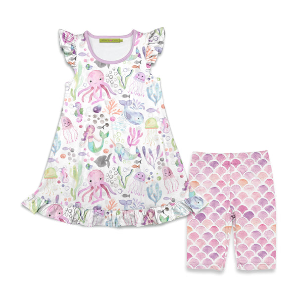 White Octopus Sea Angel-Sleeve Top & Bike Shorts