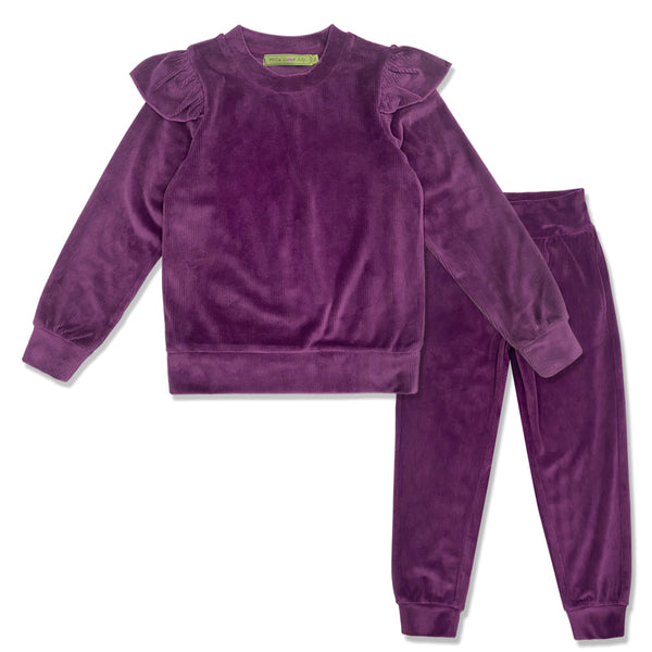 Millie Loves Lily Girls Plum Rib Velour Jogger Set,Big Girl