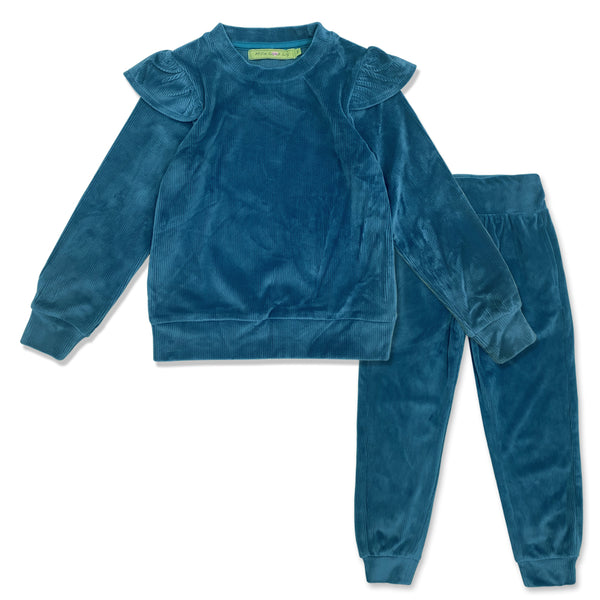 Millie Love Lily Girls' Teal Rib Velour Jogger Set