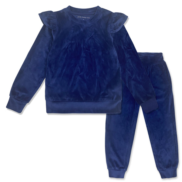 Millie Love Lily Girls' Navy Rib Velour Jogger Set