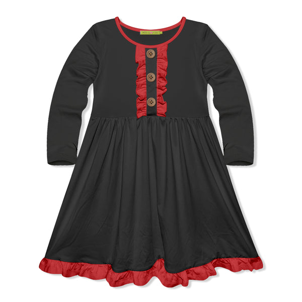 Black & Red Button-Front Contrast-Trim Dress