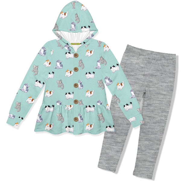 Kitty Dreams Velour Hoodie & Gray Heather Leggings
