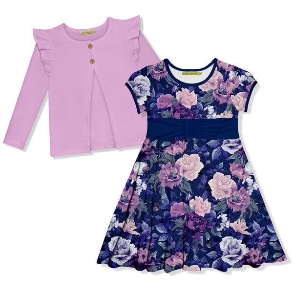 Millie Loves Lily Girls' Purple Floral Dress and Cardigan Set