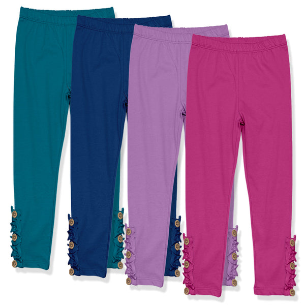 Millie Loves Lily Girls Solid Ruffle Legging Set with Button Accent
