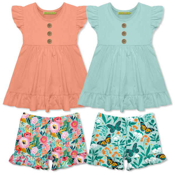 Coral & Mint Butterfly Ruffle Shorts Set