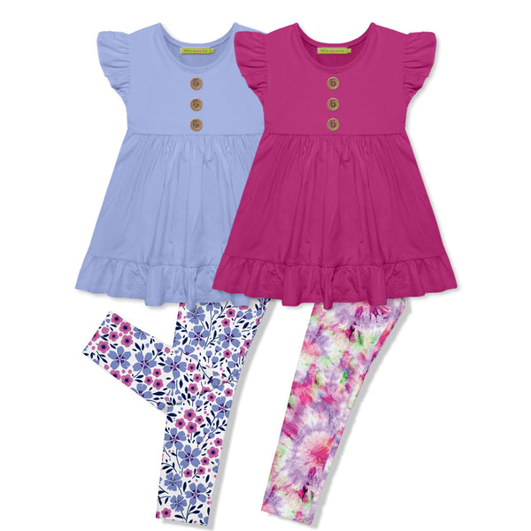 Millie Loves Lily Girls Periwinkle and Fuschia Tops & Printed Leggings Set