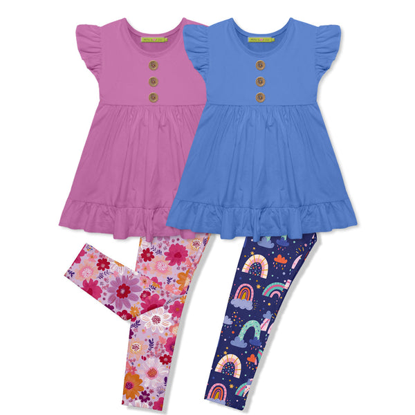 Millie Loves Lily Girls Violet Floral and Navy Rainbow Top & Leggings Set