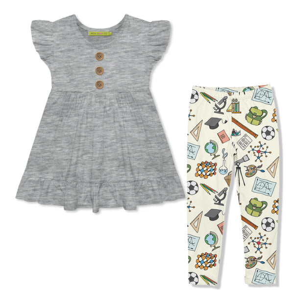 Gray Heather Angel-Sleeve Babydoll Top & Cream School Stuff Leggings