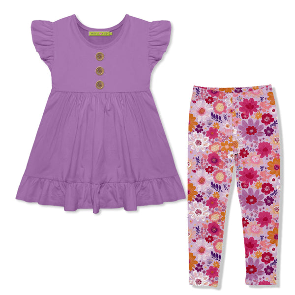 Purple Babydoll Top & Firefly Floral Leggings