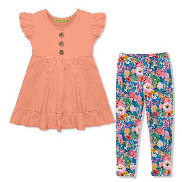 Coral Babydoll Top & Begginings Floral Leggings