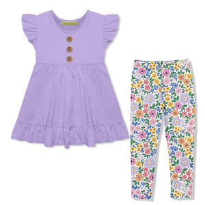 Kids Orchid Petal Angel-Sleeve Babydoll Top & Spring Bouquet Leggings