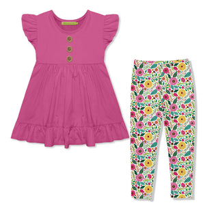 Kids Rose Violet Angel-Sleeve Babydoll Top & Flowering Leggings