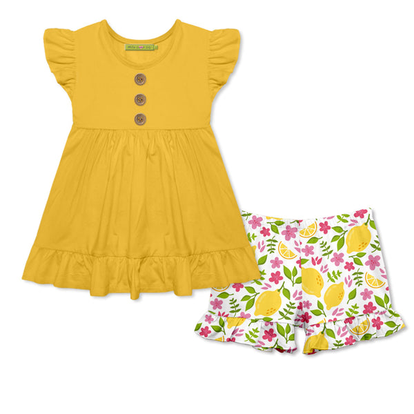 Yellow Angel-Sleeve Top & Lemonade Ruffle Shorts