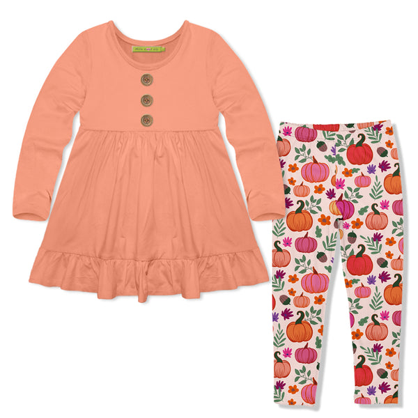 Coral Long-Sleeve Babydoll Top & Pumpkin Leggings