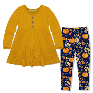 Marigold Long-Sleeve Babydoll Top & Pumpkin Forest Leggings