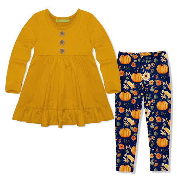 Marigold Long-Sleeve Babydoll Top & Pumpkin Forest Leggings