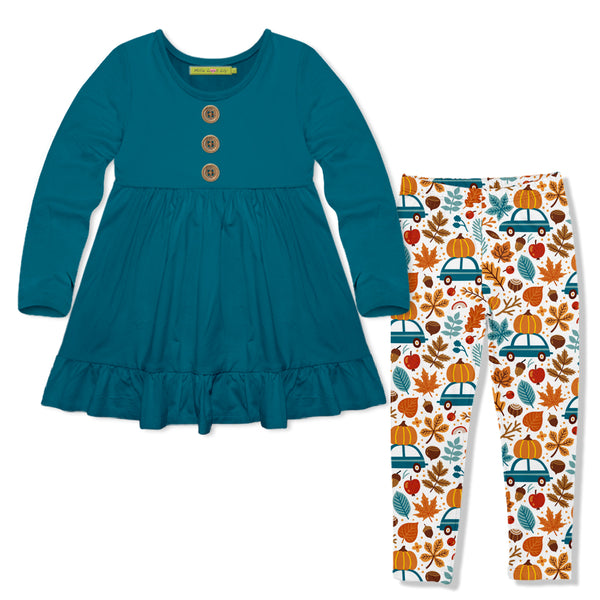 Teal Long-Sleeve Babydoll Top & Pumpinks&Trucks Leggings