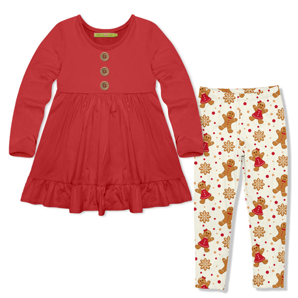 Red Long-Sleeve Babydoll Top & Gingerbread Leggings