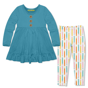Kids Turquoise Long-Sleeve Babydoll Top & Pencils Leggings