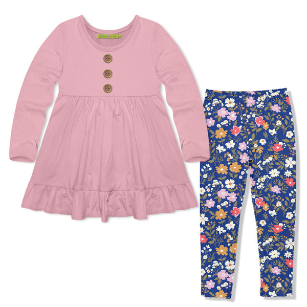 Kids Dusty Pink Long-Sleeve Babydoll Top & Beatrice Floral Leggings