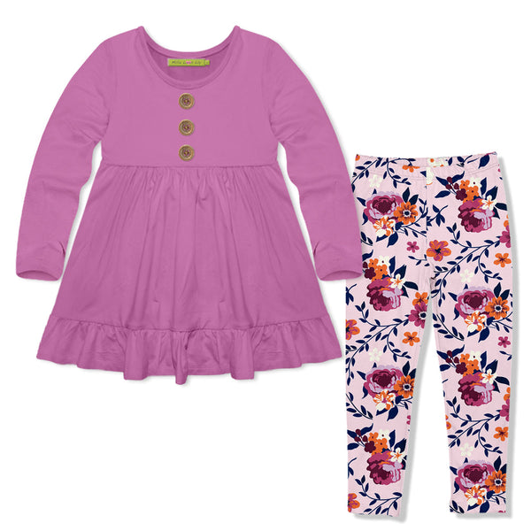 Kids Violet Long-Sleeve Babydoll Top & Willow Floral Leggings