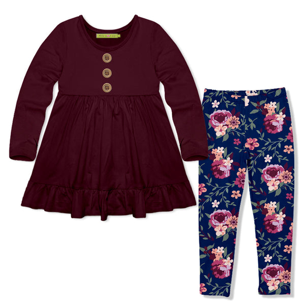 Kids Plum Long-Sleeve Babydoll Top & Willow Floral Leggings